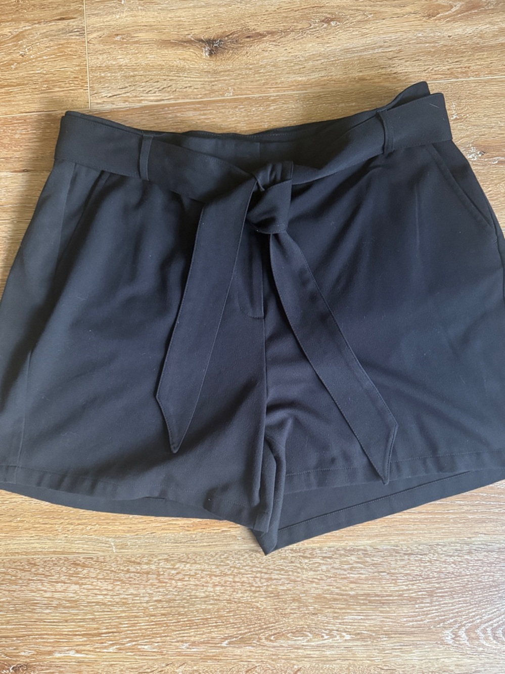 High-Rise Black Tie-Waist Women’s Shorts